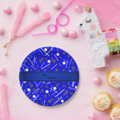 名前パーソナライズされた青ラクロス ペーパープレート (パーティー)