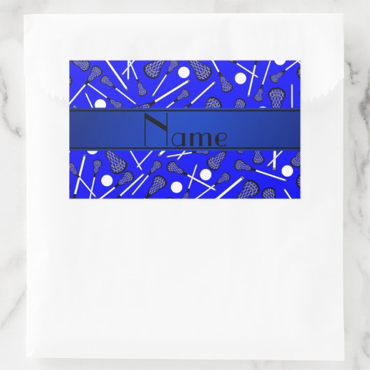 名前パーソナライズされた青ラクロス 長方形シール (バッグ)