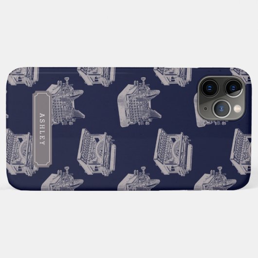 名前パーソナライズされた青ヴィンテージタイプライターパターン Case-Mate iPhoneケース (裏面(横))