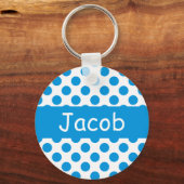 名前パーソナライズされた青水玉模様キーホルダー キーホルダー (正面)