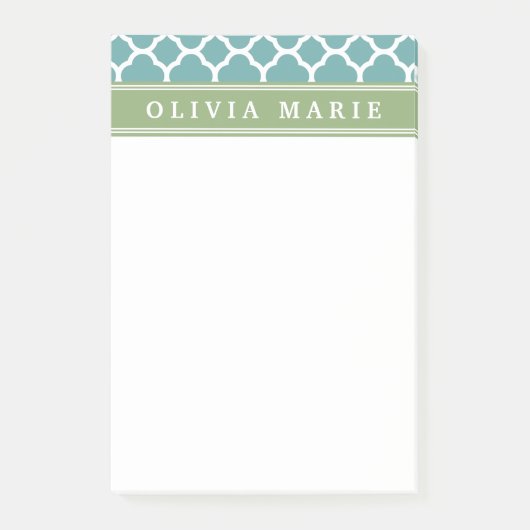 名前パーソナライズされた青淡い色のクローバーパターン ポストイット (正面)