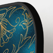 名前パーソナライズされた青金ゴールドフローラ ピックルボールラケット (左詳細)