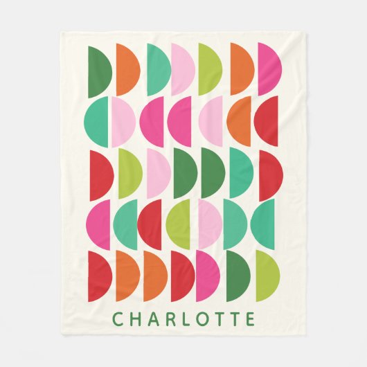 名前パーソナライズされた鮮やかよくはしゃぐ幾何モダン フリースブランケット (正面)
