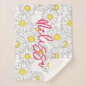 名前パーソナライズされた黄デイジーパターモダンン シェルパブランケット (正面)