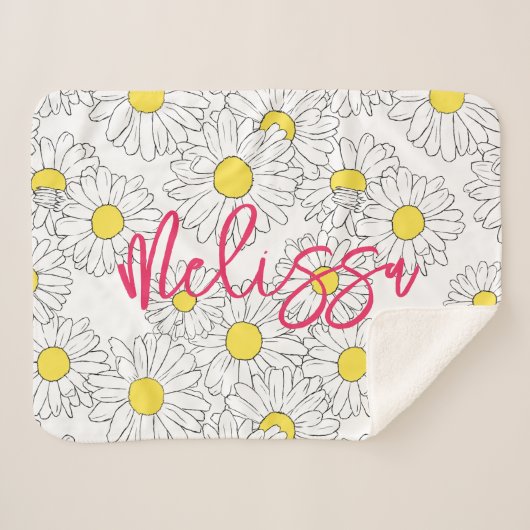 名前パーソナライズされた黄デイジーパターモダンン シェルパブランケット (正面(横))