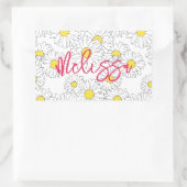 名前パーソナライズされた黄デイジーパターモダンン 長方形シール (バッグ)