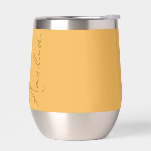 名前パーソナライズされた黄色の熱ワインタンブラー (左面)
