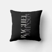 名前パーソナライズされた黒いグレー クッション (裏面)