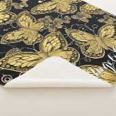 名前パーソナライズされた黒と金ゴールド蝶 シェルパブランケット (3/4)