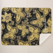 名前パーソナライズされた黒と金ゴールド蝶 シェルパブランケット (正面(横))