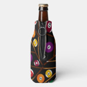 名前パーソナライズされた黒カラフルプールパターン ボトルクーラー (ボトル裏面)