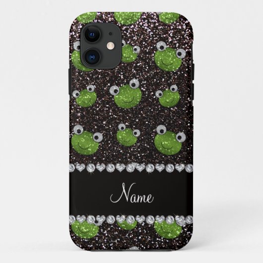 名前パーソナライズされた黒グリッターカエル Case-Mate iPhoneケース (裏面)