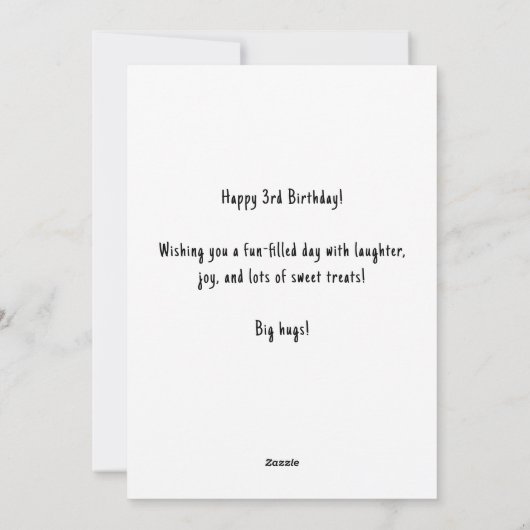 名前パーソナライズされた3 Birthday Cake Card シーズンカード (裏面)