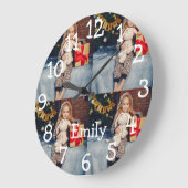 名前パーソナライズされた4写真コラージュ ラージ壁時計 (傾斜)