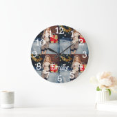 名前パーソナライズされた4写真コラージュ ラージ壁時計 (ホーム)