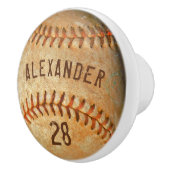 名前パーソナライズされた&ナンバーホワイトベースボールスポーツ セラミックノブ (右)