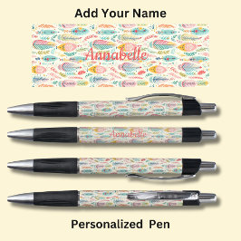 名前パーソナライズされた、ピンクアクアボホフェザー ボールペン
