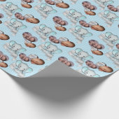 名前パーソナライズされた&フォトエレファント男の赤ちゃんブルー ラッピングペーパー (角)
