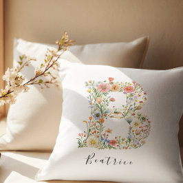 名前パーソナライズされた&フローラモノグラム'B' クッション