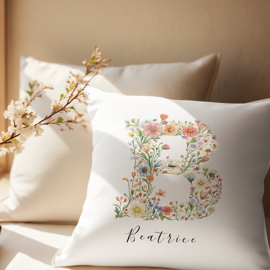 名前パーソナライズされた&フローラモノグラム'B' クッション