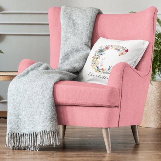 名前パーソナライズされた&フローラモノグラム'C' クッション