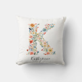 名前パーソナライズされた&フローラモノグラム'K' クッション (正面)