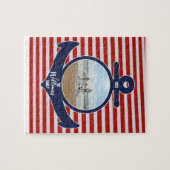 名前パーソナライズされた&年レッドホワイト&ブルーいかり ジグソーパズル (横)