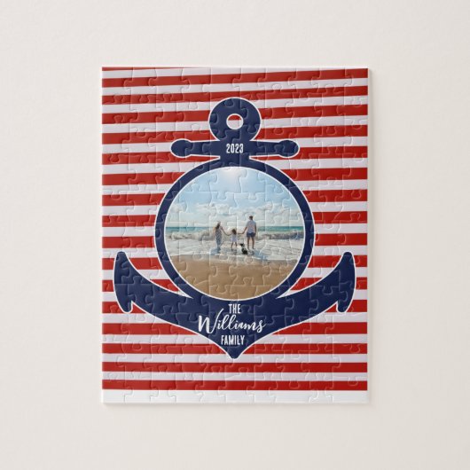 名前パーソナライズされた&年レッドホワイト&ブルーいかり ジグソーパズル (縦)
