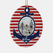 名前パーソナライズされた&年レッドホワイト&ブルーいかり セラミックオーナメント (右)