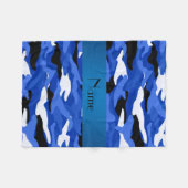 名前パーソナライズされたblue camouflage blueストライプ フリースブランケット (正面(横))