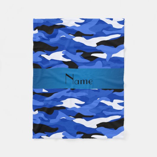 名前パーソナライズされたblue camouflage blueストライプ フリースブランケット (正面)