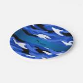 名前パーソナライズされたblue camouflage blueストライプ ペーパープレート (アングル)