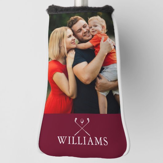 名前パーソナライズされたBurgundy Red Photo ゴルフヘッドカバー (回転90)