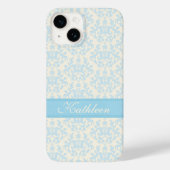 名前パーソナライズされたdamask light blueとcream Case-Mate iPhoneケース (裏面)