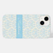 名前パーソナライズされたdamask light blueとcream Case-Mate iPhoneケース (裏面 (横))