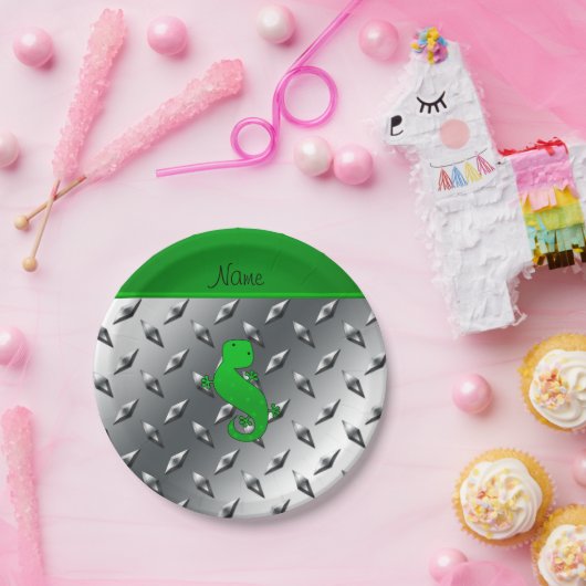 名前パーソナライズされたgecko silver diamondプレート鋼 ペーパープレート (パーティー)