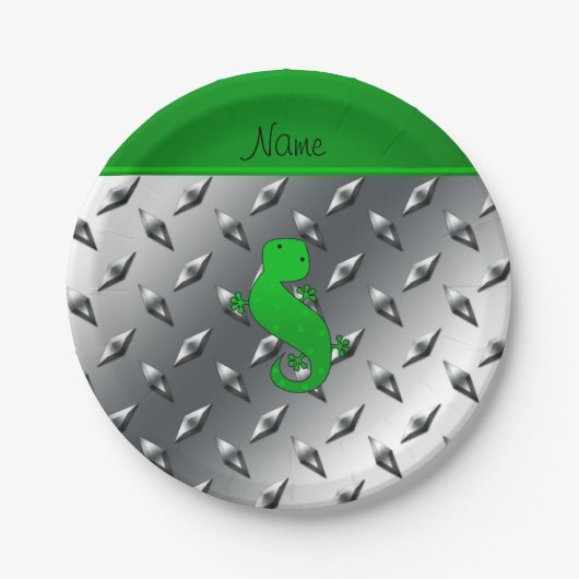 名前パーソナライズされたgecko silver diamondプレート鋼 ペーパープレート (正面)