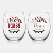 名前パーソナライズされたI Love My Hubby Wifei ステムなしワイングラス (裏面)