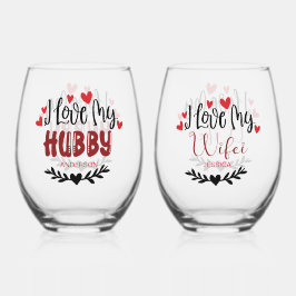 名前パーソナライズされたI Love My Hubby Wifei ステムなしワイングラス