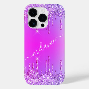 名前パーソナライズされたiPhoneケースパープルピンクネオン Case-Mate iPhone 14 Proケース