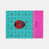 名前パーソナライズされたladybugターコイズ雪だるま フリースブランケット (正面(横))