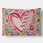 名前パーソナライズされたmom子供のフローラ全体プリント アクセサリーポーチ (正面)