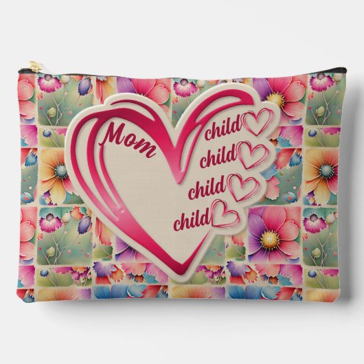 名前パーソナライズされたmom子供のフローラ全体プリント アクセサリーポーチ (正面)