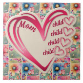 名前パーソナライズされたmom子供のフローラ全体プリント タイル (正面)