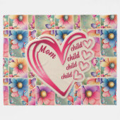 名前パーソナライズされたmom子供のフローラ全体プリント フリースブランケット (正面(横))