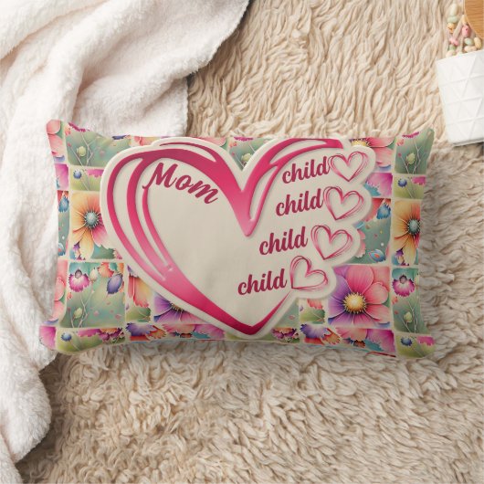 名前パーソナライズされたmom子供のフローラ全体プリント ランバークッション (ブランケット)