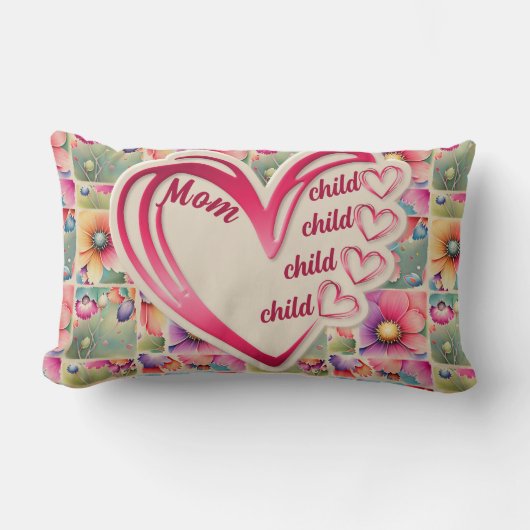 名前パーソナライズされたmom子供のフローラ全体プリント ランバークッション (正面)
