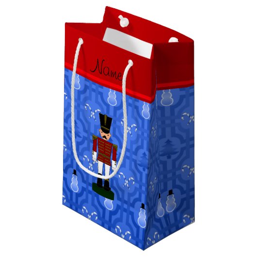 名前パーソナライズされたnutcracker blue雪だるまトレリス スモールペーパーバッグ (正面アングル)