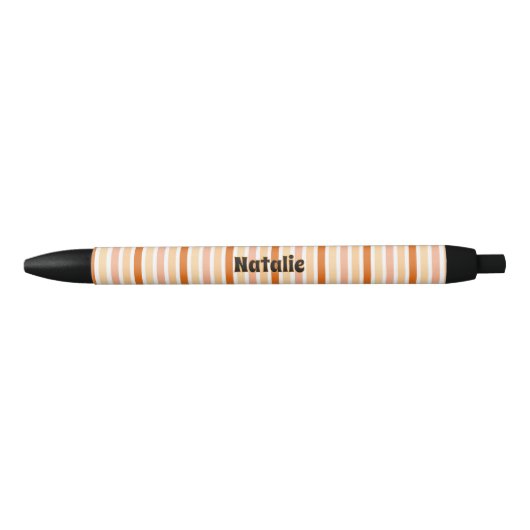 名前パーソナライズされたORANGE LINEのストライプ 黒ボールペン (正面)