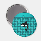名前パーソナライズされたorca whaleターコイズ千鳥格子の マグネット (正面/裏面)